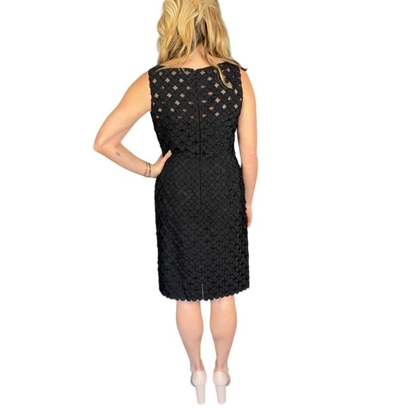 CARMEN MARC VALVO BLACK LATTICE DOT APPLIQUE CRYSTAL SLEEVELESS SHEATH DRESS - Picture 3 of 15
